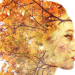 Double exposure autumn portrait